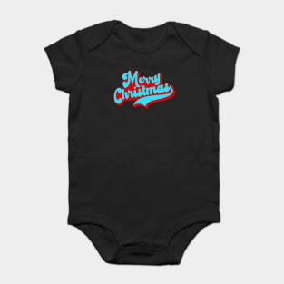 Vintage Merry Christmas Tee in Teal Blue and Red Baby Bodysuit